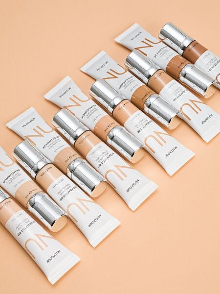 Several Nu Skin Nu Colour Bioadaptive BB Foundation tubes in a line